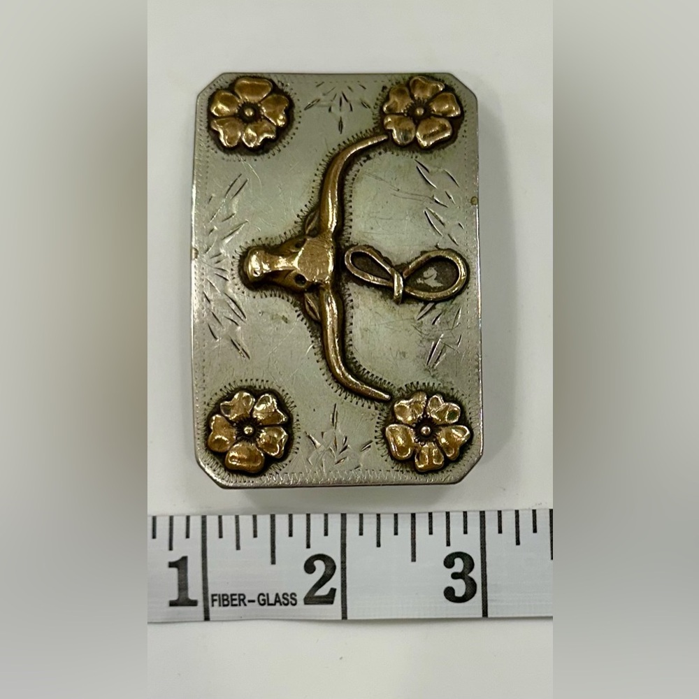 VTG Ricardo Nickel Silver/Bronze Trim Longhorn/Steer “J” Belt Buckle EUC - Picture 4 of 17
